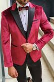 Men Velvet 3 Piece Suit Tuxedo Velvet Suit Red Winter Suit Sainly