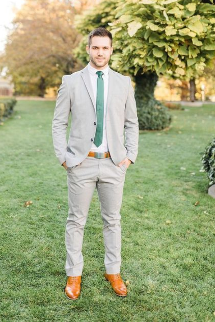 Men 2 Piece Grey Suits Wedding Slim Fit One Button suit Sainly