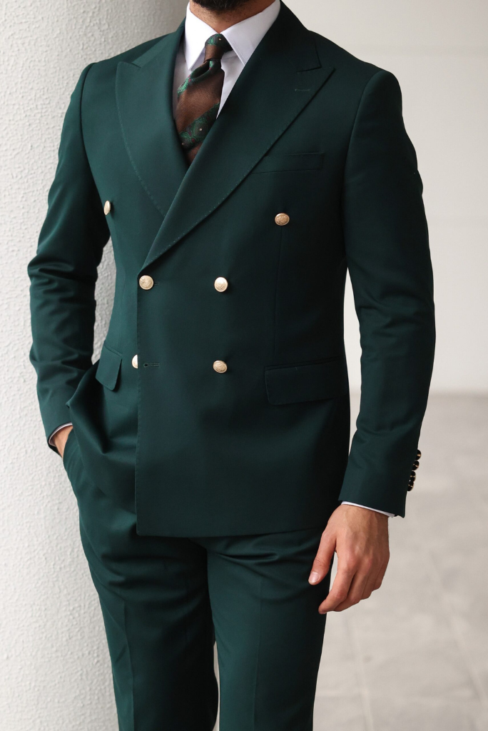 Men Green Two Piece Suit Double Breasted Suit Slim Fit suits Sainly