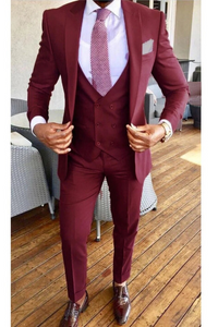 SAINLY Men's Three Piece Suit Men Suits Burgundy 3 Piece Slim Fit  Men Formal Suit Men Clothing Wedding Wear Gift Elegant Fashion Suit Men Suit Suit For Men