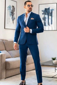 men 2 piece suit blue wedding suit slim fit suit one button suit sainly
