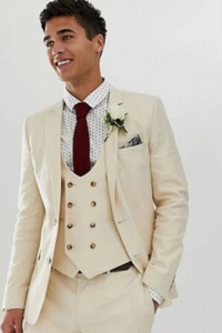 Men Beach Wedding Suit Beige 3 Piece Suit Slim Fit Suit Sainly