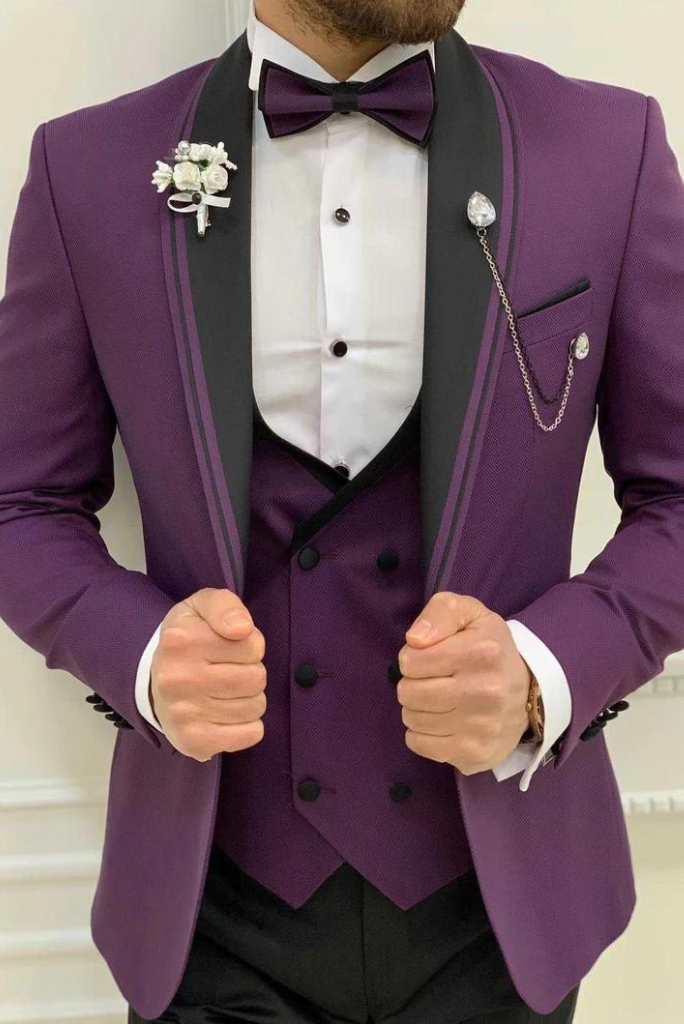 Men There Piece Suit Slim Fit Suit Tuxedo Purple Wedding Suits Sainly