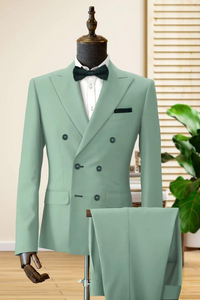 Men Two Piece Suit Sage Green Double Breasted Slim Fit Suit Sainly