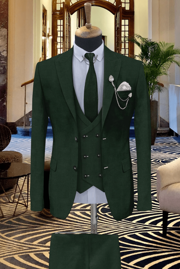 Green color best sale 3 piece suit
