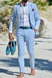 Men Two Piece Suit Sky Blue Beach Wedding Suit Slim Fit Suit Sainly