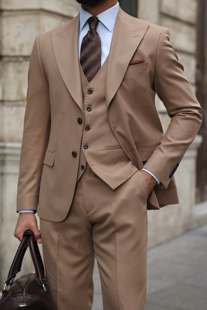 Men Slim Fit Suit Brown 3 Piece Wedding Suit Men Business Suit Sainly
