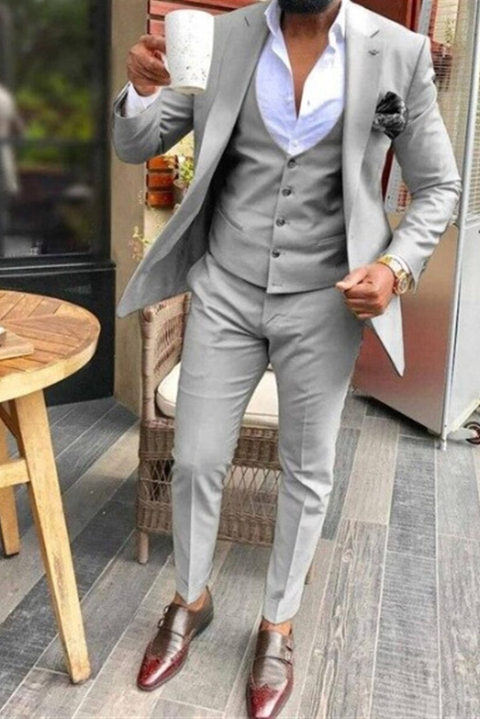 Men 3 Piece Grey Suits | Wedding & Dinner Suit | Slim Fit One Button suit | Sainly