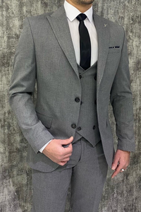 Men Grey Suit 3 Piece Slim Fit Wedding Suit One Button Suit Sainly