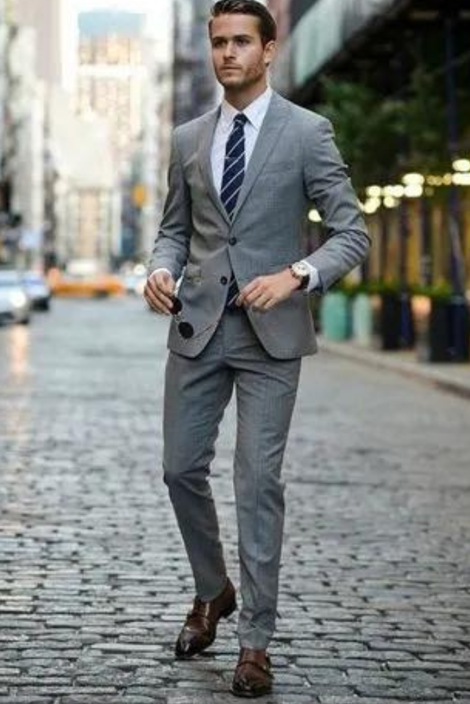 Men Formal Suit Grey Two Piece Suit Slim Fit Suit One Button Suits  Groomsmen Suit Gift For Him