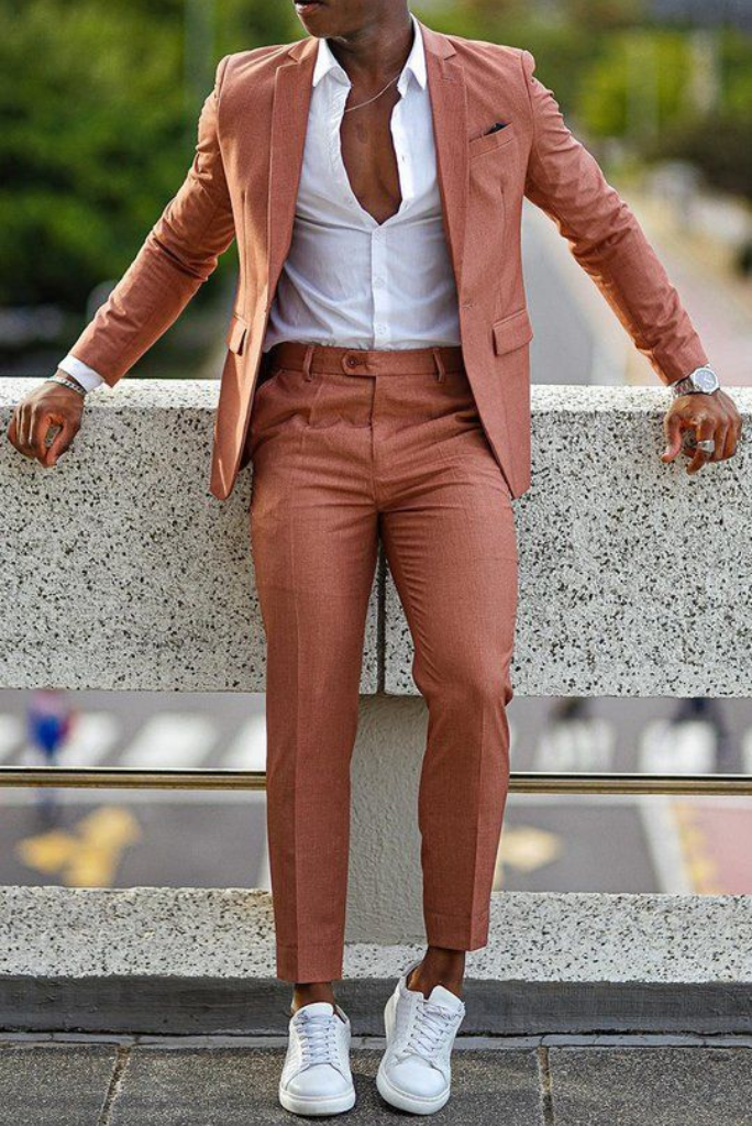 Men Rust 2 Piece Suits Elegant Slim Fit Suit Men Wedding Suits Sainly
