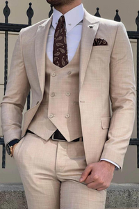 Men 3 Piece Suit Beige Wedding Suit Dinner Suit Slim Fit Suit Sainly