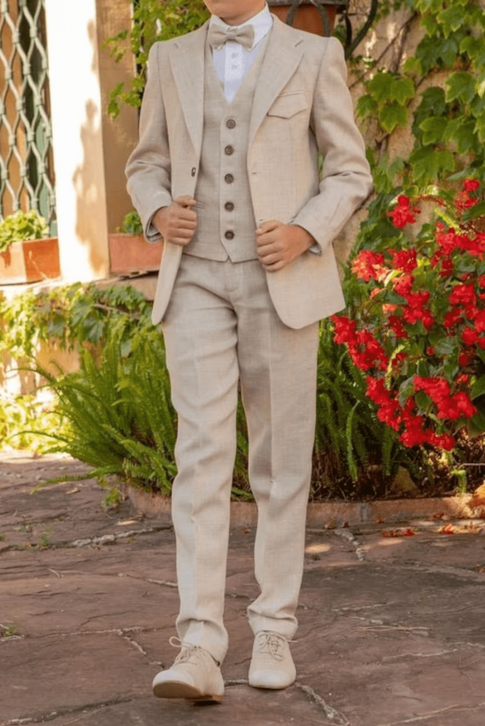 Kids Three Piece Suit Beige Boys Formal Suit wedding Suit Kids Slim Fit Suits Suit Party Wear Bespoke Tailoring