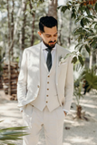 Men Three Piece Suit Beige Slim Fit Suit Groom Wedding Suit Sainly