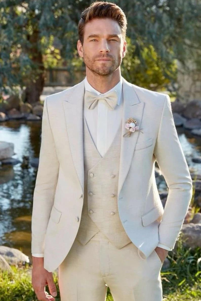 Men Three Piece Suit linen Beige Dinner Suit Beach Wedding Suit Linen Prom Suit Formal Party Wear One Button Suit Gift For Him