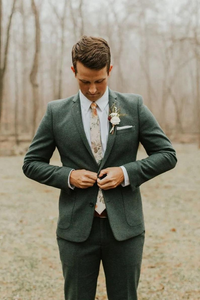 Men Tweed Suit Green Winter Two Piece Suit Wedding Outfit Suit Sainly
