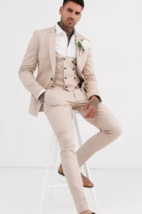 Luxury Men Suits Light Cream Three Piece Slim Fit Elegant Suits Sainly