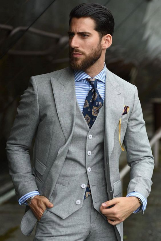 Men Coat Pant Suit Grey Wedding Three Piece Suit Formal Men Suit Sainly