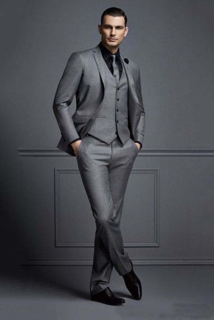 Men Piece Slim Fit Suit Grey Wedding Suit Dinner Suits