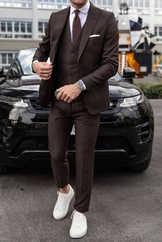 Men Brown Three Piece Suit Wedding Suit Slim Fit Suit Sainly 42 / 36