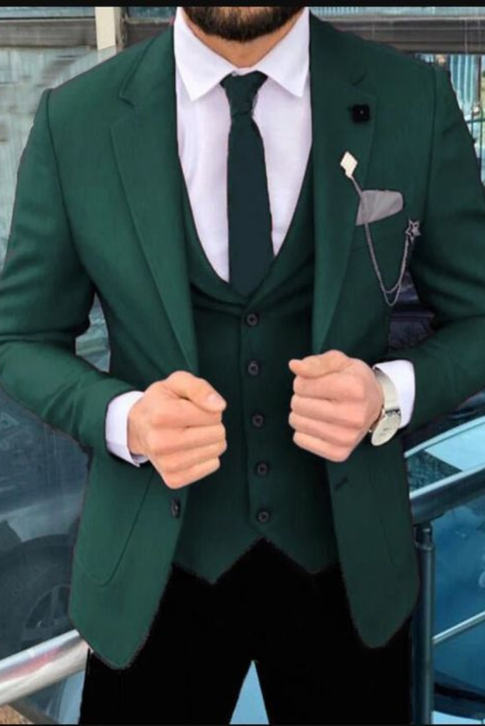 Green Wedding Three Piece Suit For Men