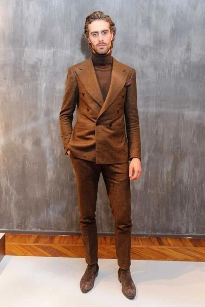 Men tweed brown suit tweed wedding Suit Piece suit Groom men