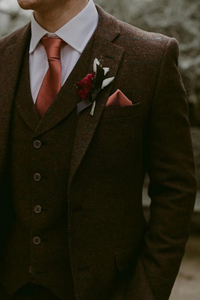 Men Three Piece Suit | Classy Brown Tweed Suit | Slim Fit Wedding Suit | Sainly 