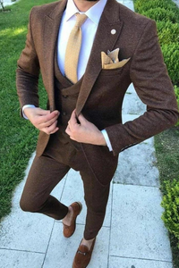 Men tweed brown suit | tweed wedding Suit | 3 Piece suit Dinner | Sainly
