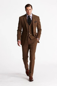 Men Three Piece | Tweed Brown Suits | Wedding Suit | Sainly 