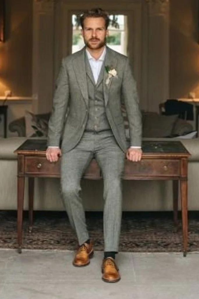 Men Tweed Grey Suit | Tweed Winter Suit | 3 Piece suit | Sainly