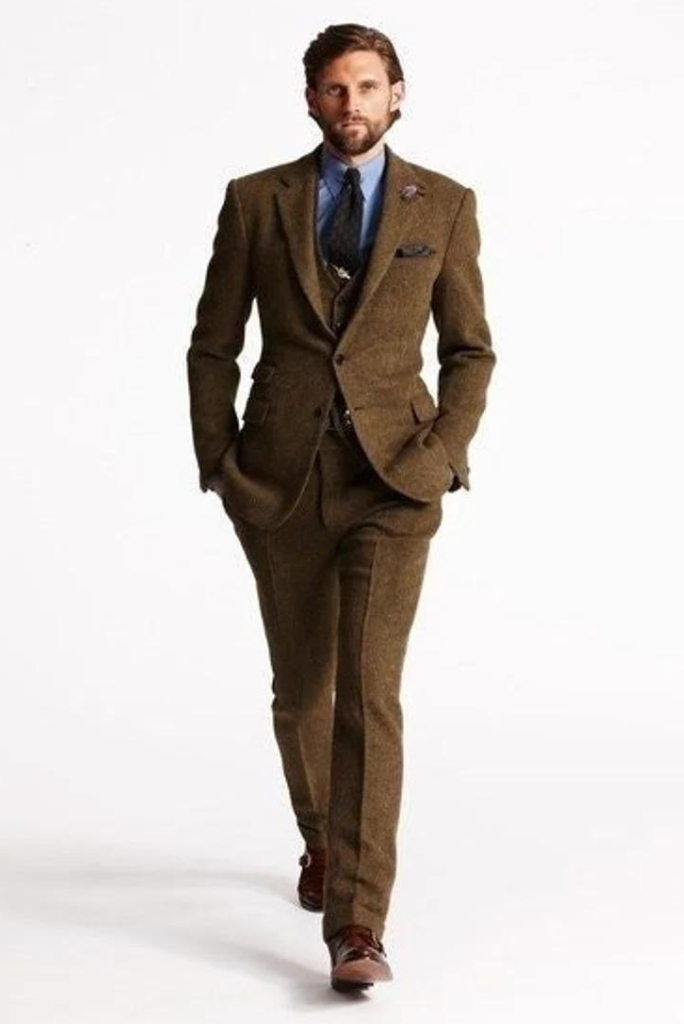 Men Brown Tweed Suit | Winter Wedding Suit | Dinner Suits | Sainly