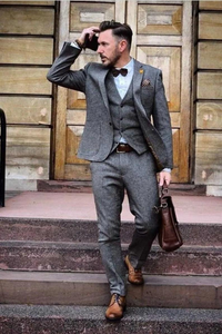 Men Tweed Grey suit | Winter Wedding Suit | 3 Piece suit | Sainly