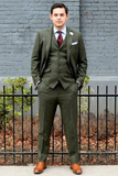 Men Tweed Green Suit | Winter Wedding Suit | 3 Piece Suits | Sainly