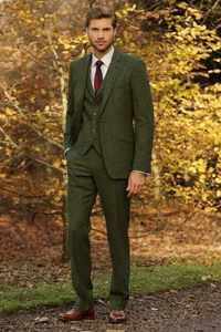 Men Tweed Green Suit | Winter Wedding Suit | 3 Piece Dinner suits | Sainly 