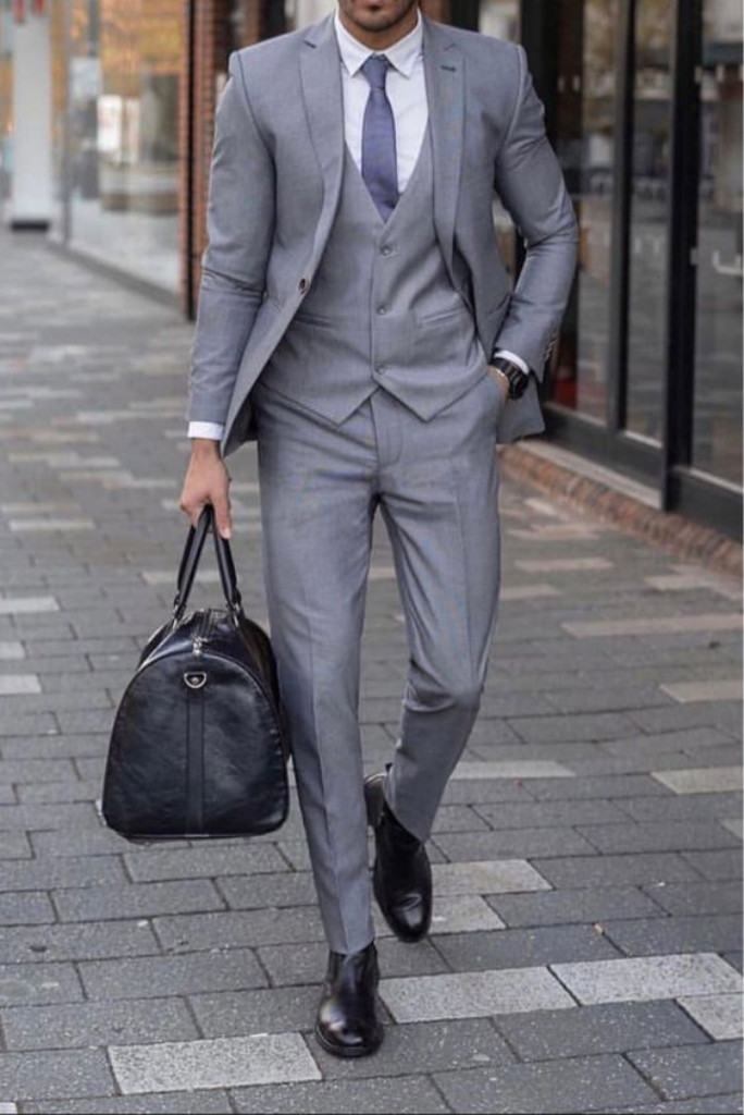 Men Three Piece Suit Grey