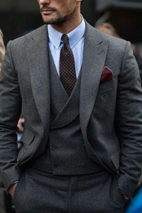 Men Grey Suits Tweed | 3 Piece suits wedding | Dinner Suit | Sainly 