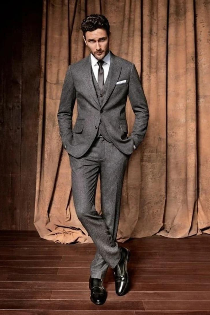 Men Grey Suit | Tweed Suit 3 Piece | Winter Wedding Suit | Sainly