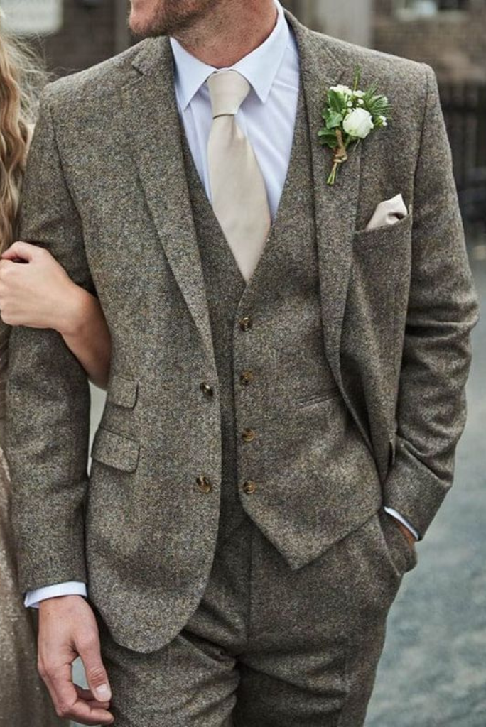  Men Grey Tweed 3 Piece | Wedding Suit | Men Dinner Suits | Sainly