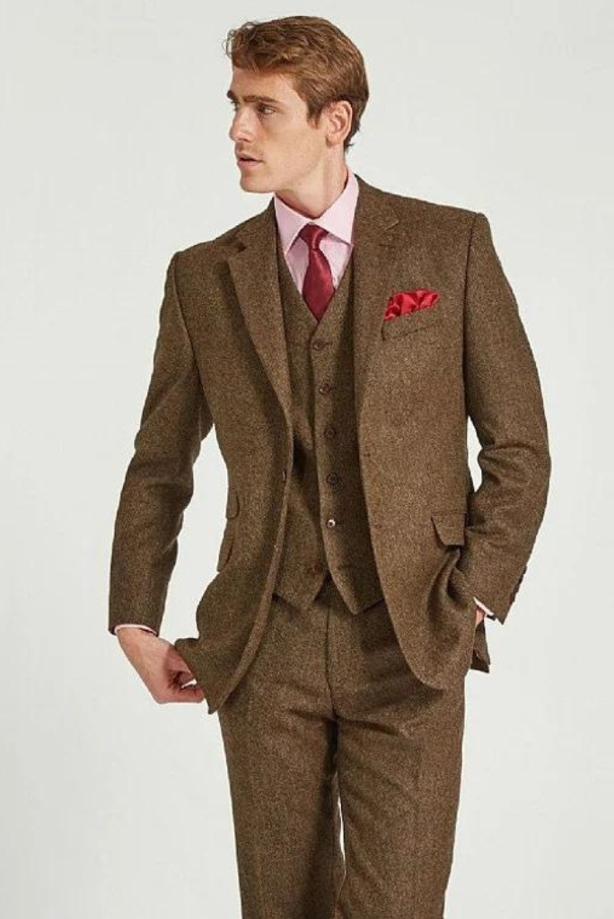 Men Brown Tweed Suit | 3 Piece Wedding Suit | Dinner Suits | Sainly 