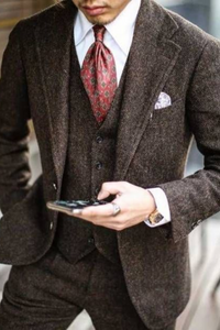 Men Brown Tweed Suit | 3 Piece Winter Suit | Formal Suits | Sainly
