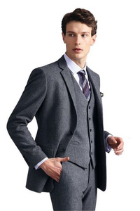 Men 3 Piece Grey Suit | Winter Tweed Suit | Wedding Suit | Sainly 