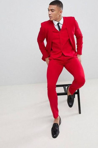 Men Red Suits | 3 Piece Suit | Wedding One Button Suits Red | Sainly