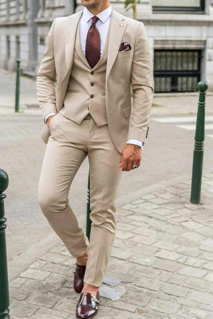 Men 3 Piece Beige Suit | Wedding Suit | Dinner Suit | Sainly