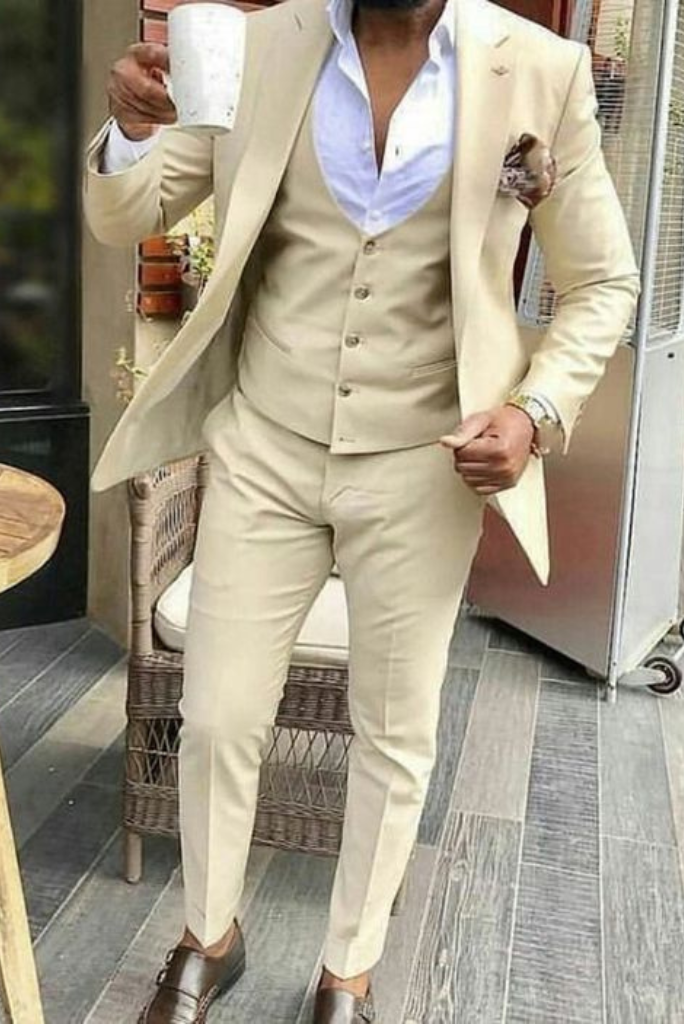 Men Beige 3 Piece Suits | Slim Fit Suits | Engagement Prom