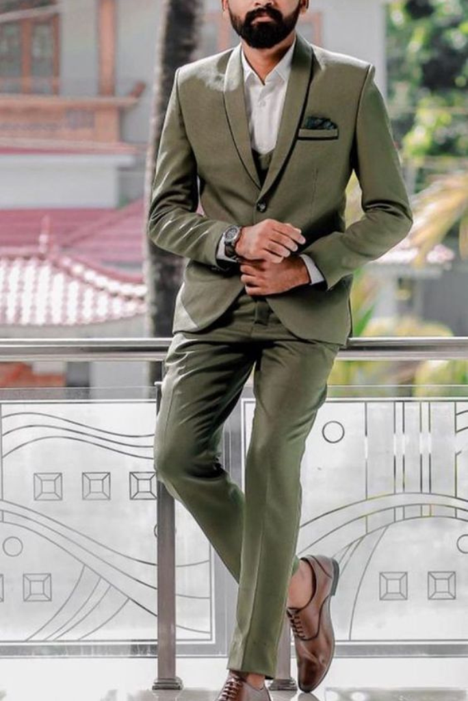 Men 3 Piece Suit Olive Green | Wedding Suit | Slim Fit Suit | Sainly
