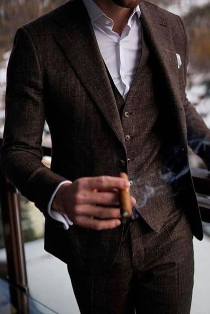 Brown Men 3 Piece Suit | tweed Suit Wedding | Slim Fit Suit | Sainly