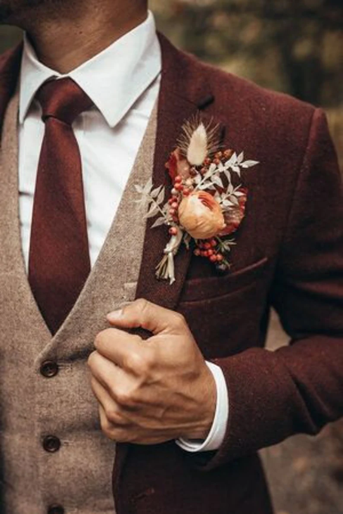 Groom 2024 maroon suit