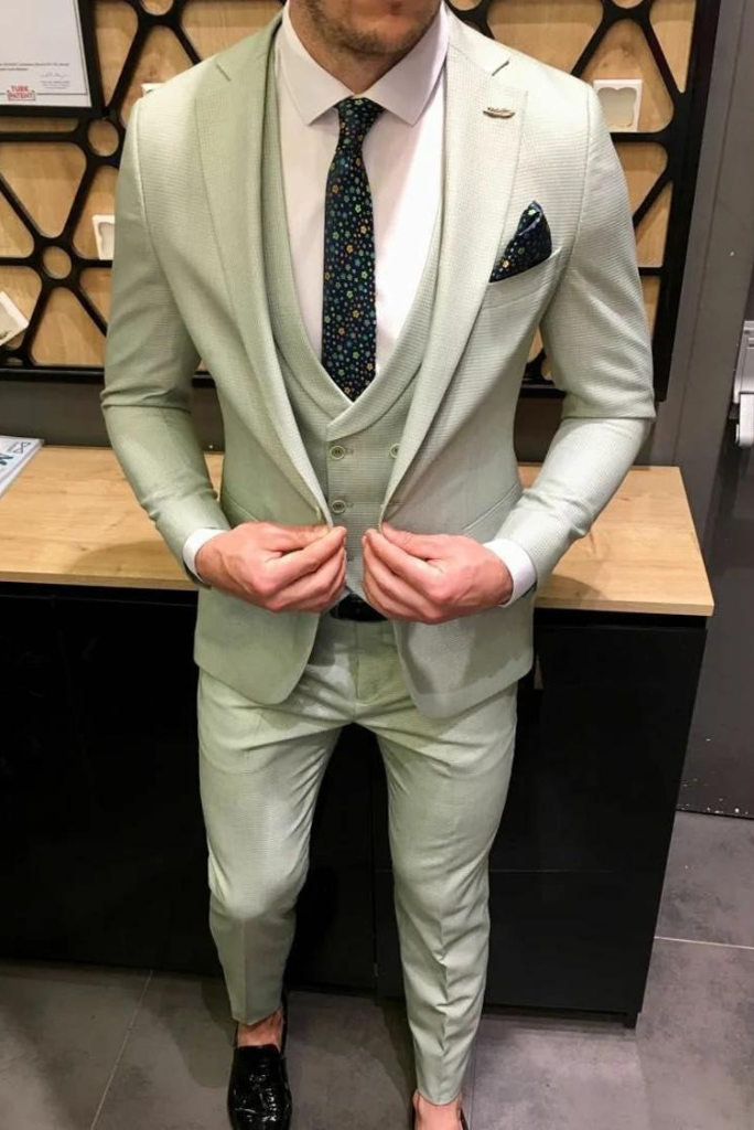 Men 3 Piece Sage Green Slim Fit Wedding Suit Party Wear Suits Sainly