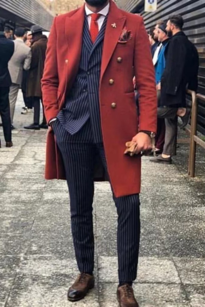 Men red long Overcoat tweed Vintage long Trench Coat Men winter long Coats Mens Business Casual long Coat Windbreak Coat winter long Outwear 46