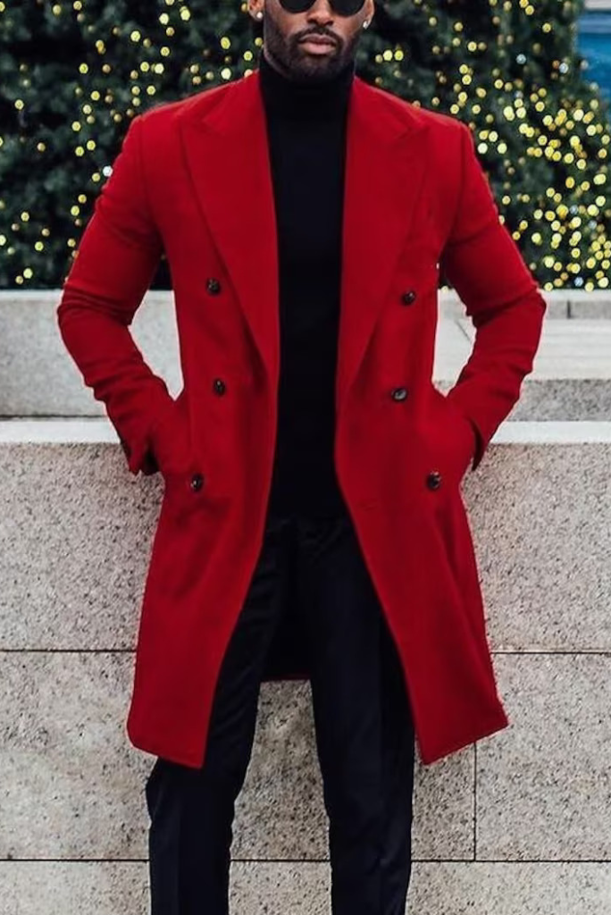 Men Red Overcoat Vintage Long Trench Coat Men winter Long Coats Mens Business Casual Long Coat winter Long Outwear Valentines day gift 36 / 40
